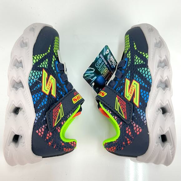 Skechers S-Lights Toddler 6 Light Up Boys Shoes Navy Neon Hook Loop Sneakers NEW - Picture 8 of 13